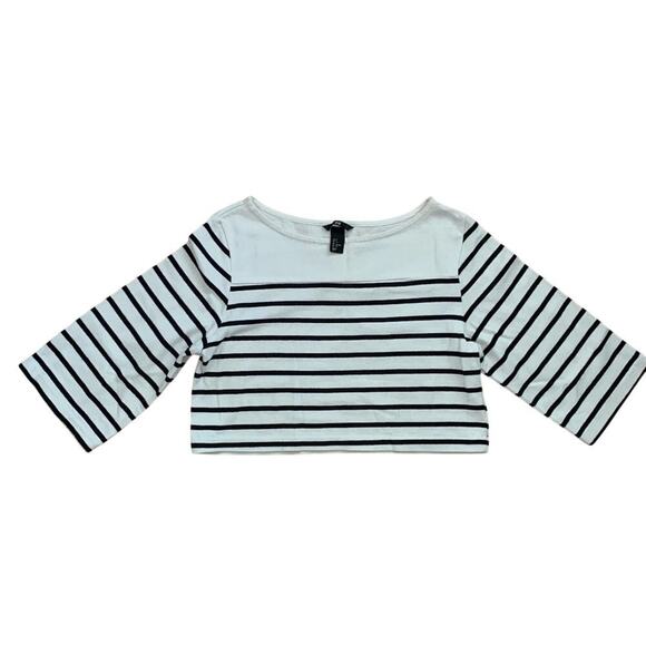 H&M Blue White Striped Crop Wide Sleeve Knit Top Size S Nautical Preppy Beachy - Picture 1 of 9